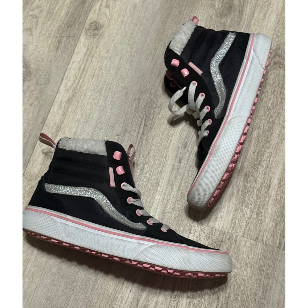 Filmore Hi Vans Suede Black Pink Missy size 4 faux fur sherpa fuzzy kids box